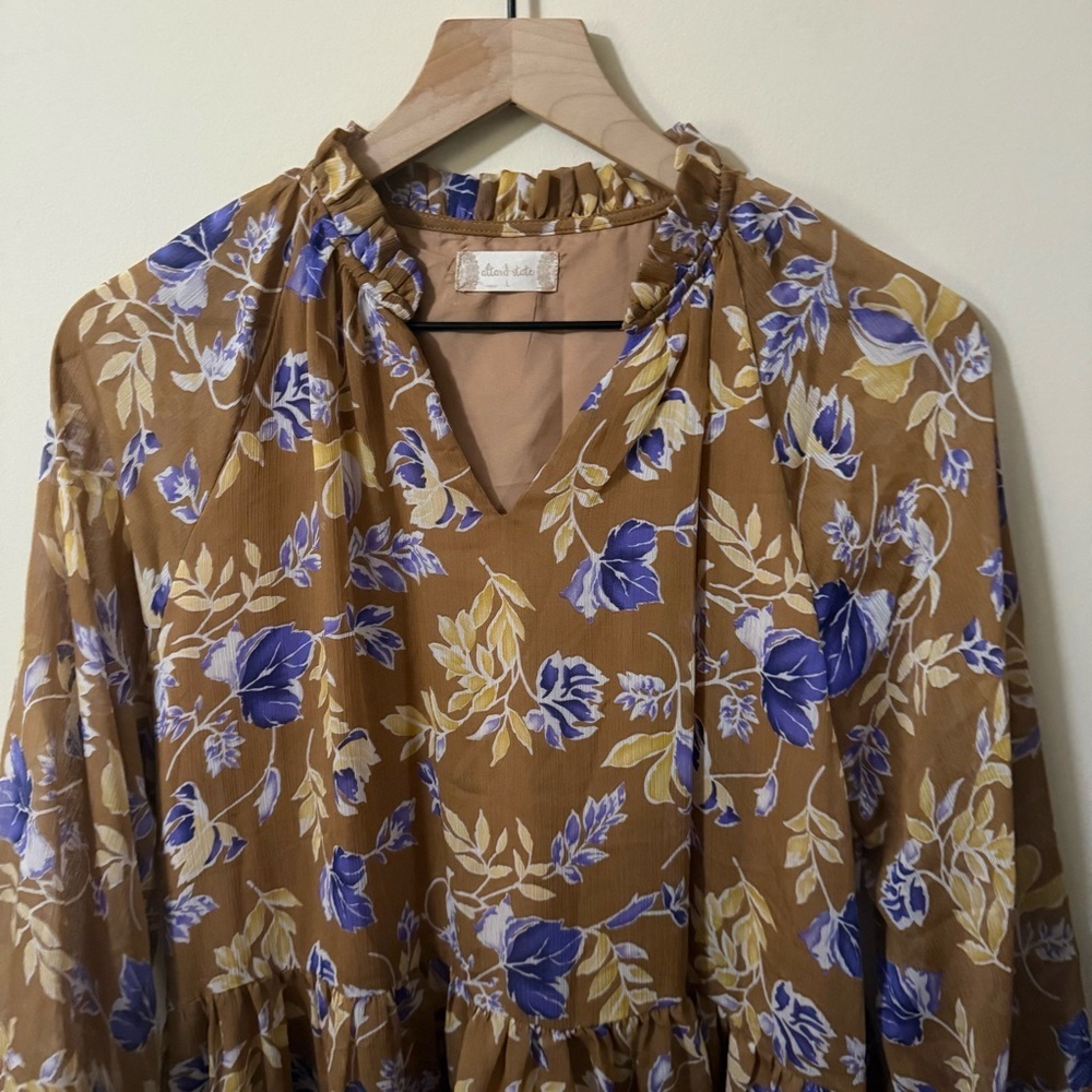 Altar'd State Womens Neutral Floral Long Sleeve Dress Size Large Fall - Picture 4 of 8